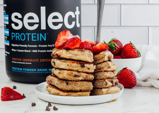 Chocolate Covered Strawberry Protein Pancakes