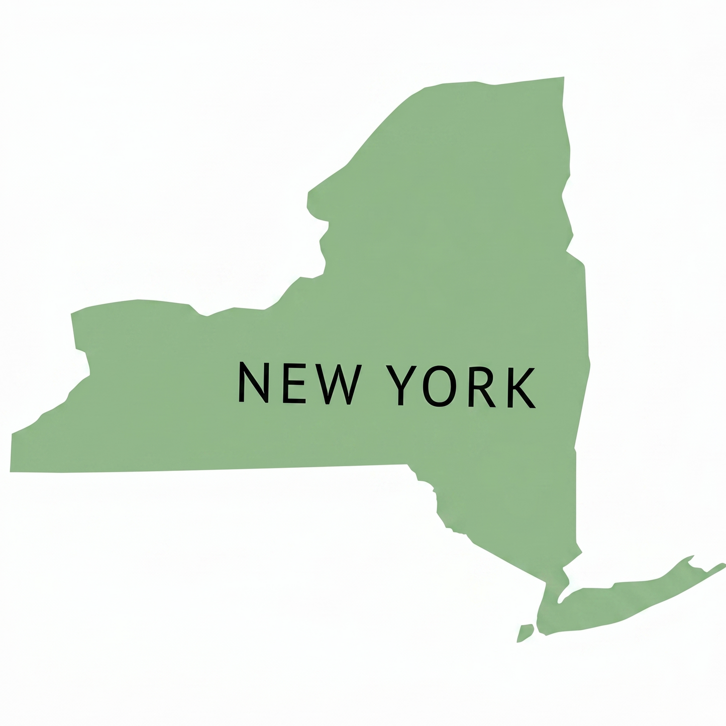 Map of New York state in green with 'NEW YORK' text on a white background