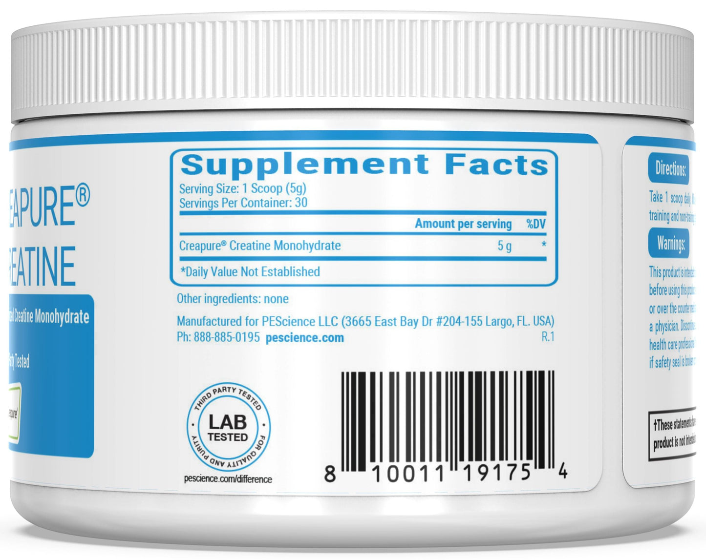 Supplement TruCreatine Supplement Facts container with label on a white background