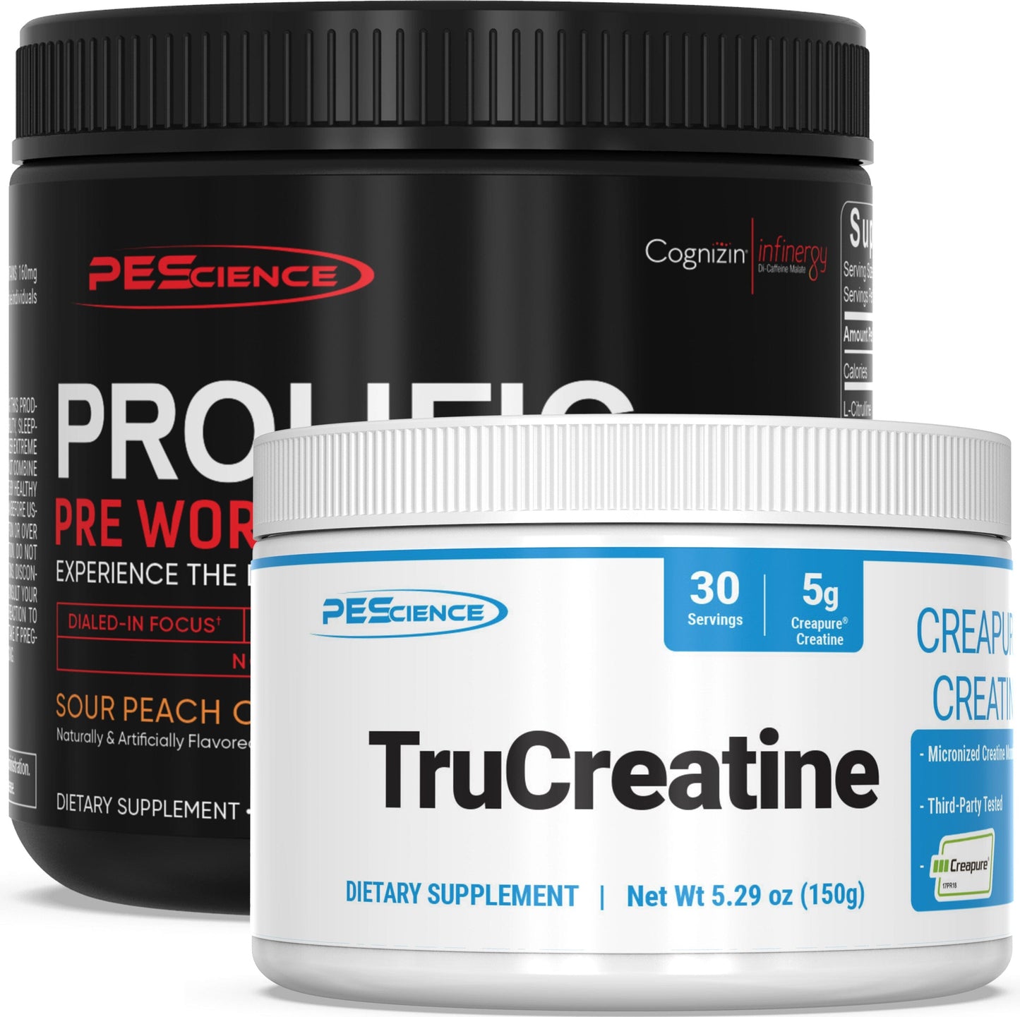 PEScience PRE + CRE Stack Prolific Sour Peach Candy TruCreatine Powder