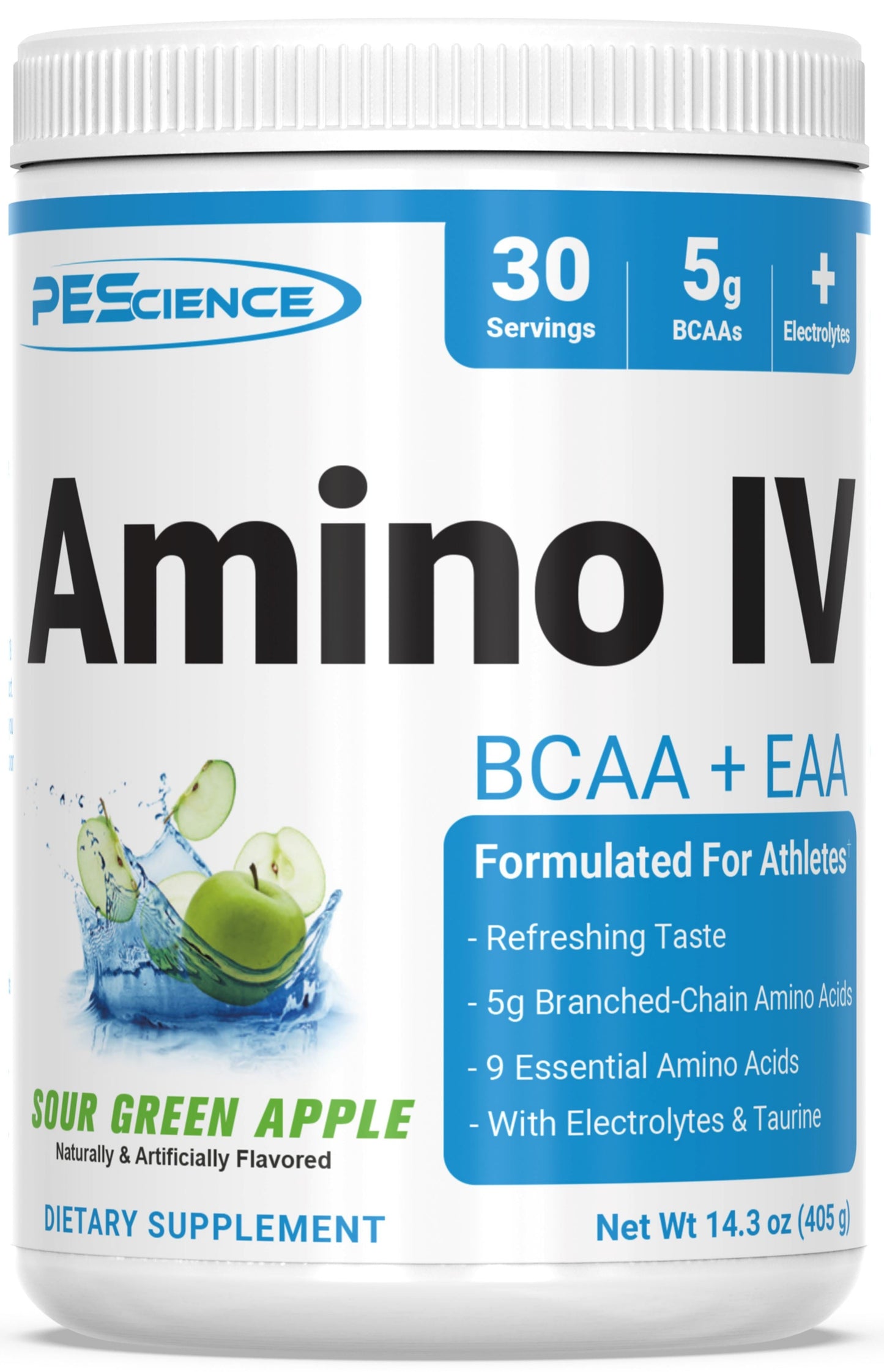 PEScience Amino IV BCAAs + EAAs Sour Green Apple 30