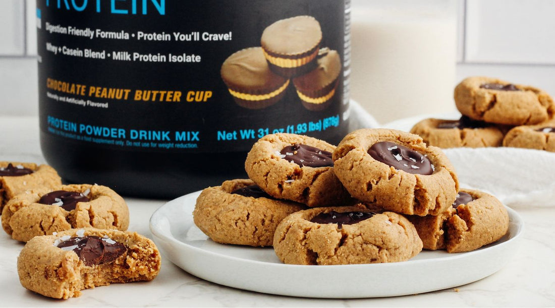 Chocolate Peanut Butter Thumbprint Protein Cookies
