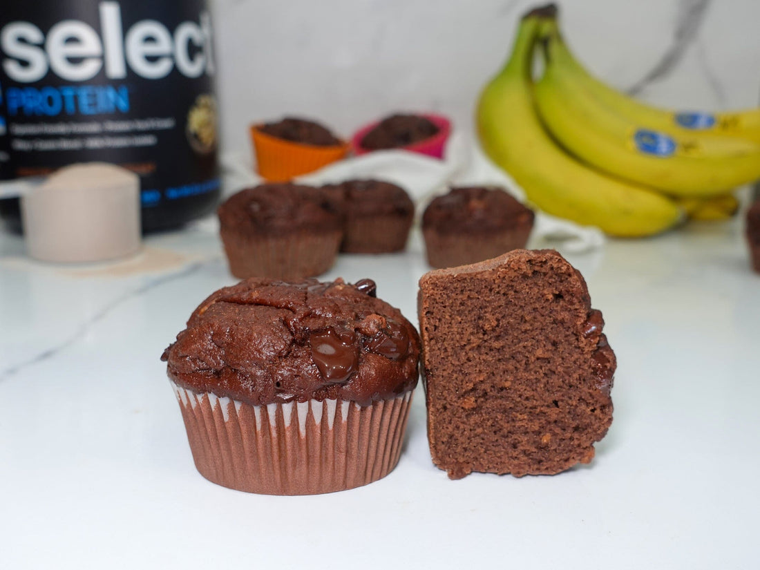 Double Chocolate Banana Protein Muffins