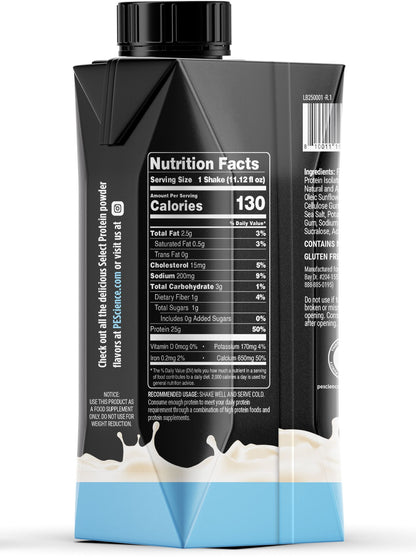 Protein powder packaging with nutrition facts label on a white background