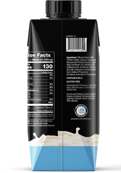 Black and blue carton of milk with nutrition facts label on a white background