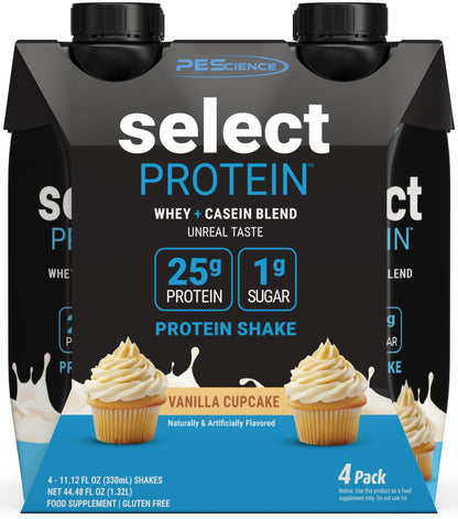 PEScience Select Protein Vanilla Cupcake flavor packaging on a white background