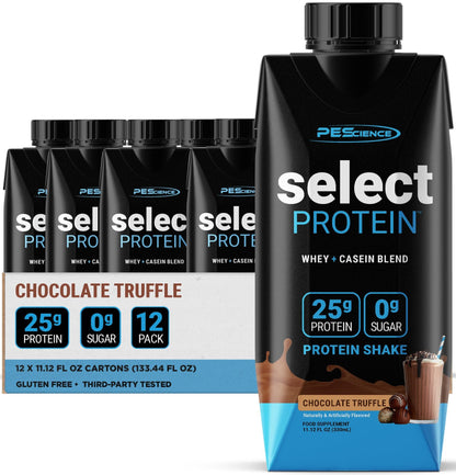 PEScience Select Protein packaging with a carton in the background on a white background