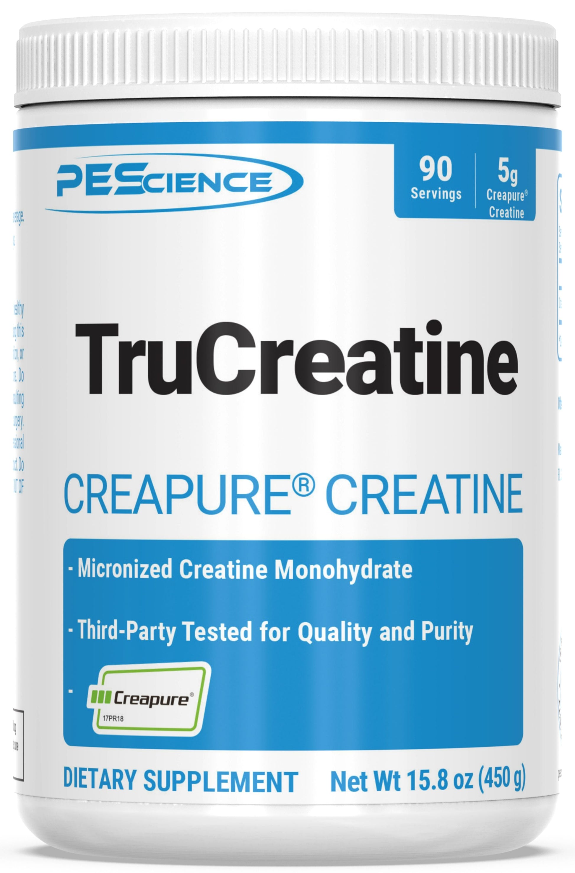 Container of TruCreatine Creapure Creatine by PES Science on a white background