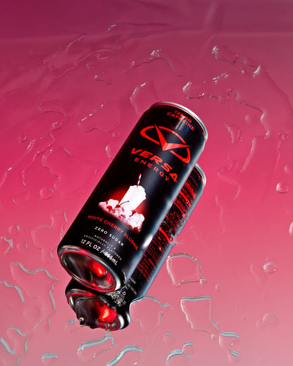Versa Energy drink can on a pink textured background